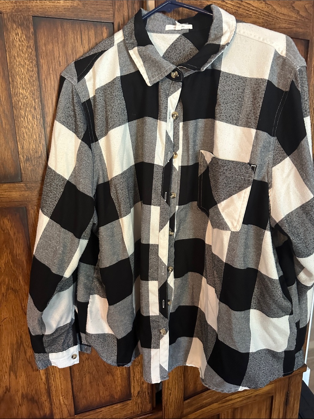 Maurices Black, White & Gray Buffalo Check Button Down Shirt